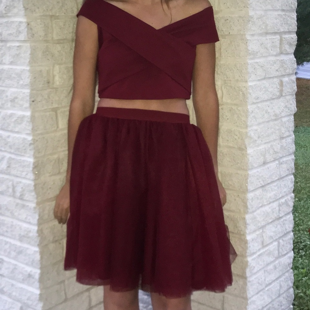 Burgundy Two-Piece Dress - Picture 2 of 3